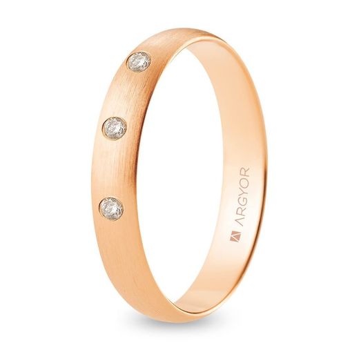 Or rose 18 carats Argyor-MRM 4 mm (18)R40CS3D finition satinée 3 diamants 0,06 ct H-SI