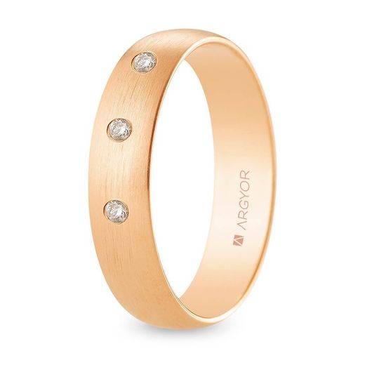 Argyor-MRM de ouro rosa 18k 5 mm (18)R50RS3D com acabamento acetinado e 3 diamantes 0,06 ct H-SI