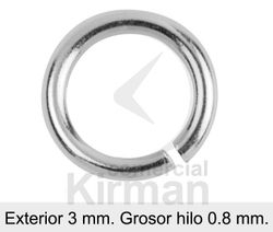 Anilla Plata 072034 Abierta Ext 3,00mm x 0,80mm Grosor Hilo