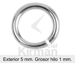 Anilla Plata 072037 Abierta Ext 5,00mm x 1,00mm Grosor Hilo