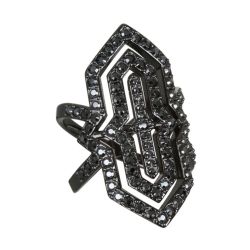 Anillo Acero Chapado Bronce Karl Lagerfeld Mujer 5448405 Calado Geométrico Cristales Hematita Azabache Swarovski