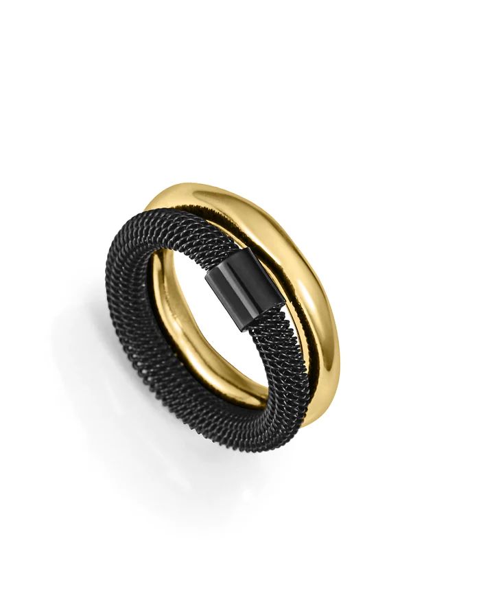 Anillo Acero Dorado Bicolor Negro Viceroy 14347A01610 Doble
