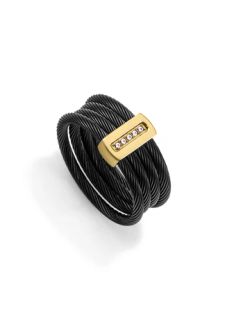 Anillo Acero Dorado Bicolor Negro Viceroy 15194A01410 Múltiples Cables Unidos Barra Circonitas