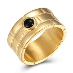 Anillo Acero Dorado Mujer AAM0001DOOX10 Piedra Mineral Onix Negro