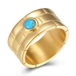 Anillo Acero Dorado Mujer AAM0001DOTU10 Piedra Mineral Turquesa