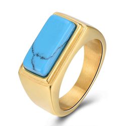 Anillo Acero Dorado Mujer AAM0002DOTU10 Piedra Mineral Turquesa