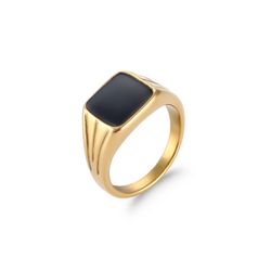 Anillo Acero Dorado Mujer AAM0006DOOX12 Piedra Mineral Onix Negro
