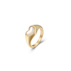 Anillo Acero Dorado Mujer AAM0007DONA10 Corazón Nacar