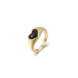 Anillo Acero Dorado Mujer AAM0007DOOX10 Corazón Onix Negro