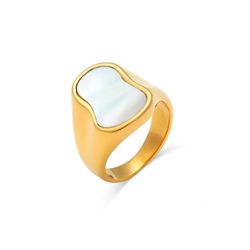Anillo Acero Dorado Mujer AAM0008DONA10 Piedra Mineral Nacar Blanco
