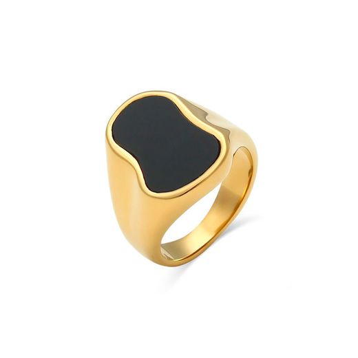 Anillo Acero Dorado Mujer AAM0008DOOX12 Piedra Mineral Onix Negro