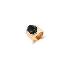 Anillo Acero Dorado Mujer AAM0009DOOX12 Piedra Mineral Onix Negro