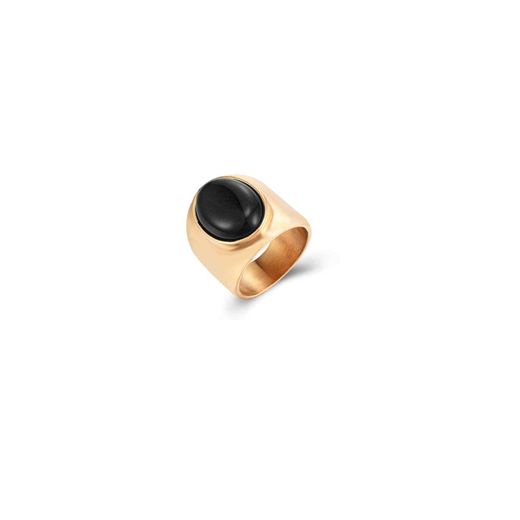 Anillo Acero Dorado Mujer AAM0009DOOX12 Piedra Mineral Onix Negro