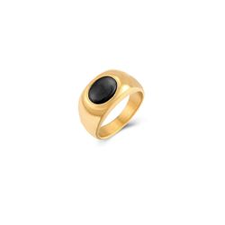 Anillo Acero Dorado Mujer AAM0010DOOX12 Piedra Mineral Onix Negro