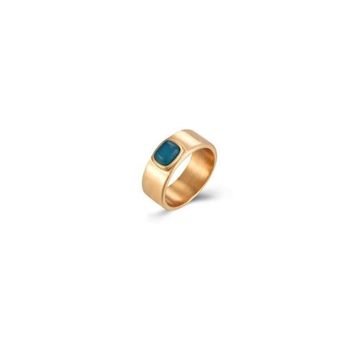 Anillo Acero Dorado Mujer AAM0011DOCB12 Piedra Mineral Calcedonia Azul