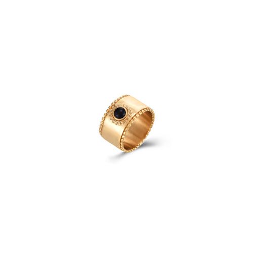 Anillo Acero Dorado Mujer AAM0013DOOX10 Piedra Mineral Onix Negro