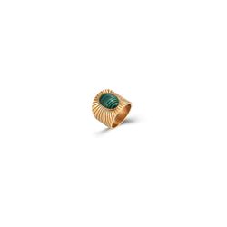Anillo Acero Dorado Mujer AAM0017DOMQ10 Piedra Mineral Malaquita