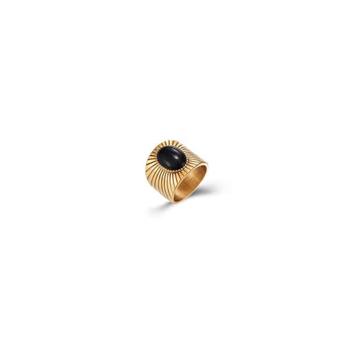 Anillo Acero Dorado Mujer AAM0017DOOX10 Piedra Mineral Onix Negro