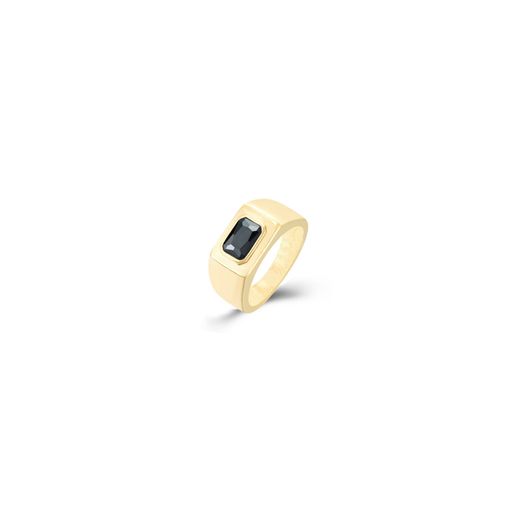 Anillo Acero Dorado Mujer AAM0023DOOX04 Piedra Mineral Onix Negro