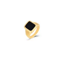 Anillo Acero Dorado Mujer AAM0024DOOX10 Piedra Mineral Onix Negro Cuadrada