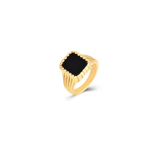 Anillo Acero Dorado Mujer AAM0024DOOX10 Piedra Mineral Onix Negro Cuadrada