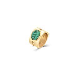 Anillo Acero Dorado Mujer AAM0030DOMQ10 Piedra Mineral Malaquita