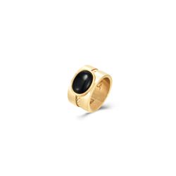 Anillo Acero Dorado Mujer AAM0030DOOX10 Piedra Mineral Onix Negro