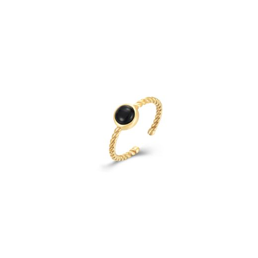 Anillo Acero Dorado Mujer AAM0032DOOX10 Abierto C. Piedra Mineral Onix Negro