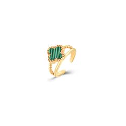 Anillo Acero Dorado Mujer AAM0034DOMQ10 Abierto C. Trébol Malaquita