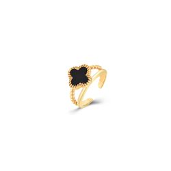 Anillo Acero Dorado Mujer AAM0034DOOX10 Abierto C. Trébol Onix Negro