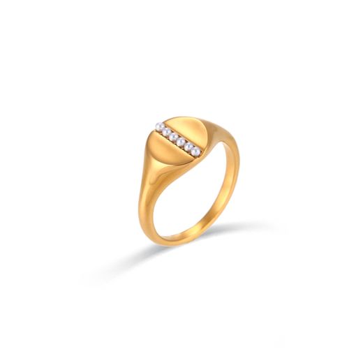 Anillo Acero Dorado Mujer AAM0035DOPA12 Perlas Símil