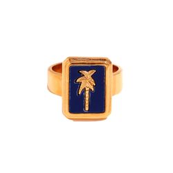 Anillo Acero Dorado Mujer AAM0042DOLP12 Palmera C. Lapislázuli