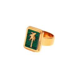 Anillo Acero Dorado Mujer AAM0042DOMQ12 Palmera C. Malaquita