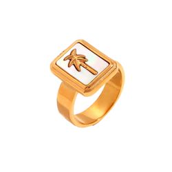 Anillo Acero Dorado Mujer AAM0042DONA12 Palmera C. Nacar Blanco
