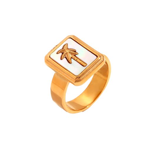 Anillo Acero Dorado Mujer AAM0042DONA12 Palmera C. Nacar Blanco