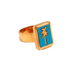 Anillo Acero Dorado Mujer AAM0042DOTU12 Palmera C. Turquesa