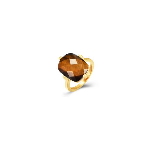 Anillo Acero Dorado Mujer AAM0043DOOT10 Piedra Mineral Ojo de Tigre
