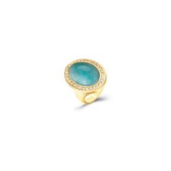 Anillo Acero Dorado Mujer AAM0045DOAZ12 Piedra Mineral Amazonita Ovalada