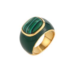 Anillo Acero Dorado Mujer AAM0052DOMQ10 Piedra Malaquita Símil & Enamel verde