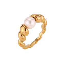 Anillo Acero Dorado Mujer AAM0053DOPA10 Retorcido C. Perla Símil