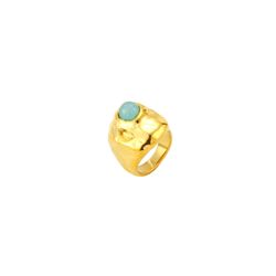 Anillo Acero Dorado Mujer AAM0055DOAZ12 Martillado C. Piedra Mineral Amazonita