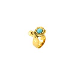 Anillo Acero Dorado Mujer AAM0056DOAZ12 Martillado C. Piedra Mineral Amazonita
