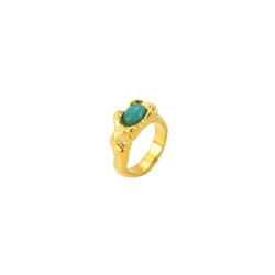 Anillo Acero Dorado Mujer AAM0057DOAZ12 Martillado C. Piedra Mineral Amazonita
