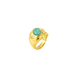 Anillo Acero Dorado Mujer AAM0058DOAZ12 Martillado C. Piedra Mineral Amazonita