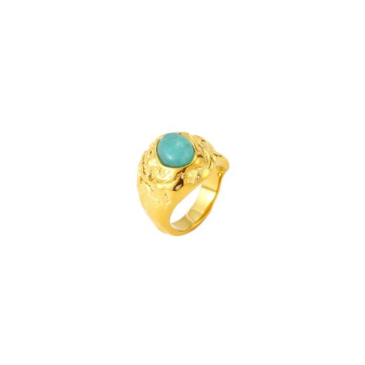 Anillo Acero Dorado Mujer AAM0058DOAZ12 Martillado C. Piedra Mineral Amazonita