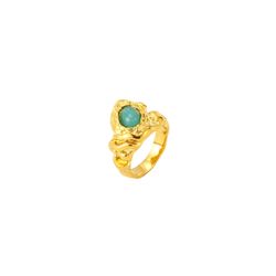 Anillo Acero Dorado Mujer AAM0059DOAZ12 Martillado C. Piedra Mineral Amazonita