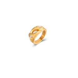 Anillo Acero Dorado Mujer AAZ0001DOCZ10 Circonitas