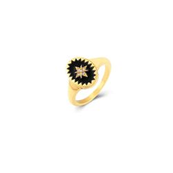 Anillo Acero Dorado Mujer AAZ0003DOEN10 Circonita Enamel Negro