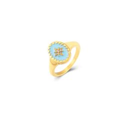 Anillo Acero Dorado Mujer AAZ0003DOET10 Circonita Enamel Turquesa