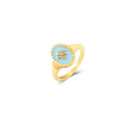 Anillo Acero Dorado Mujer AAZ0003DOET10 Circonita Enamel Turquesa